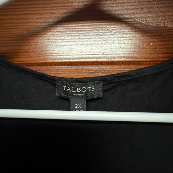 Talbots Top SZ 2x Black Lightweight Jersey Ruffle Panel Front 3/4 Sleeve Stretch - Picture 2 of 4